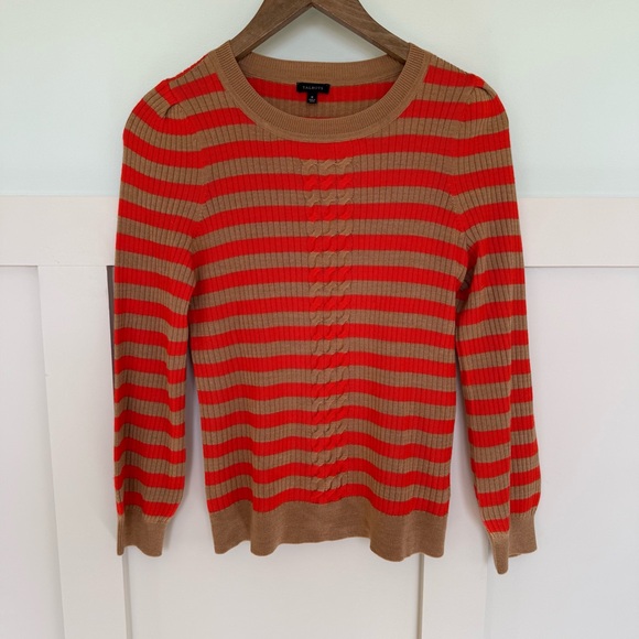 Talbots Sweaters - Talbots Striped Wool Blend Sweater Women’s Med Red Orange Tan Cable Knit Silky